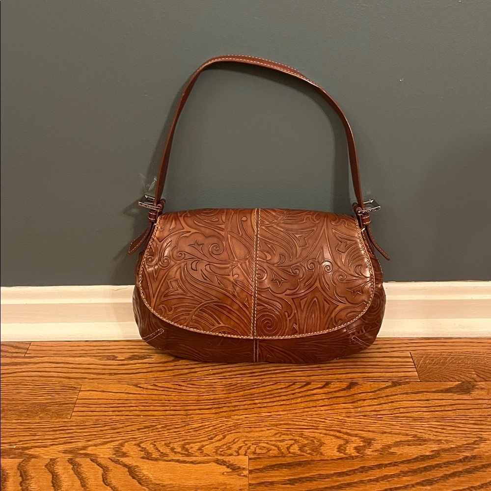 Cole Haan Brown Tooled Leather Shoulder Bag vintage